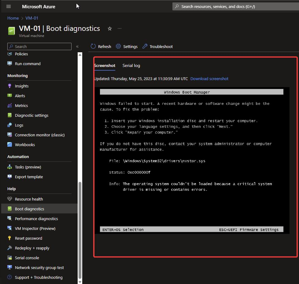 Azure boot diagnostics