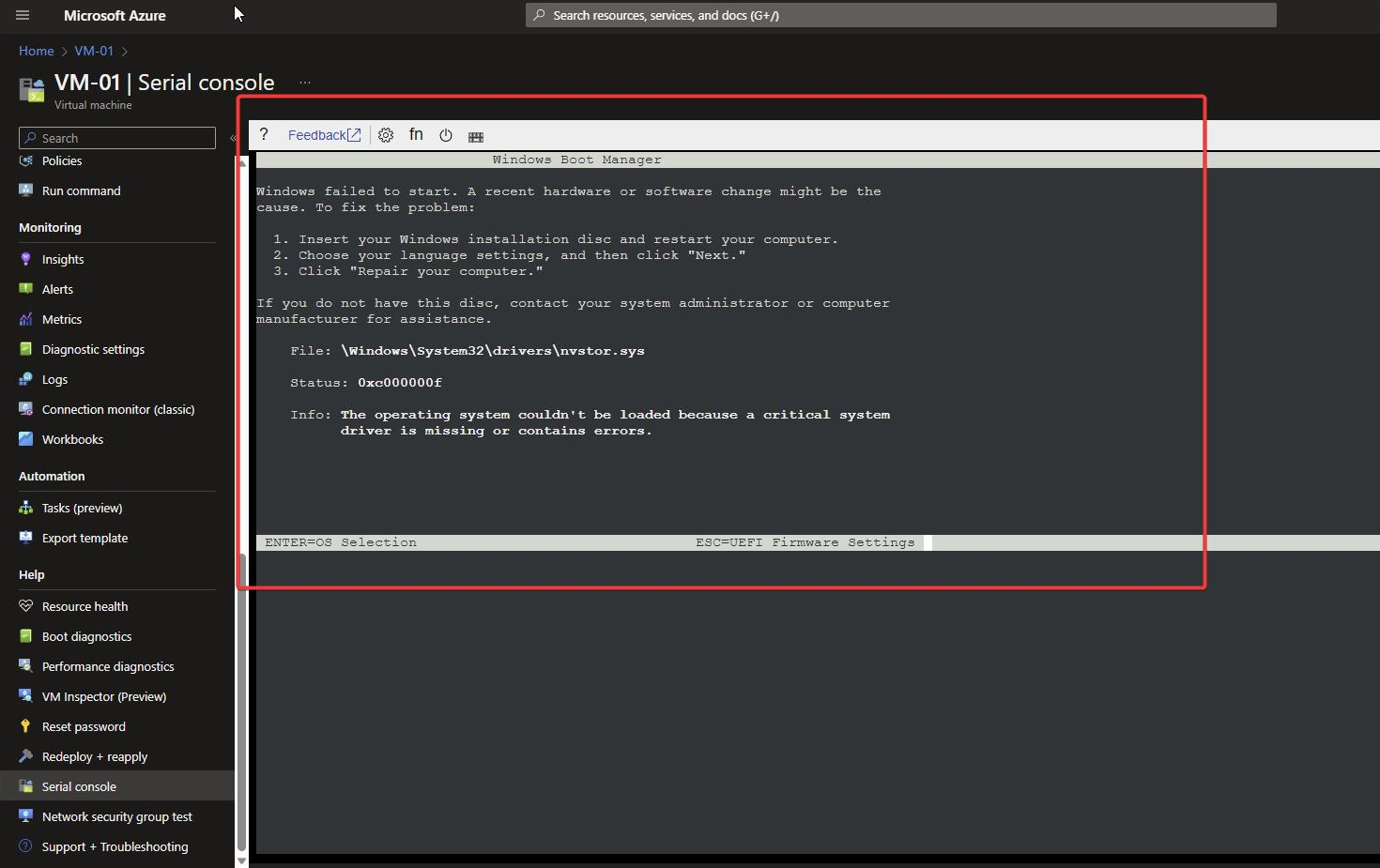 Azure VM Serial Console