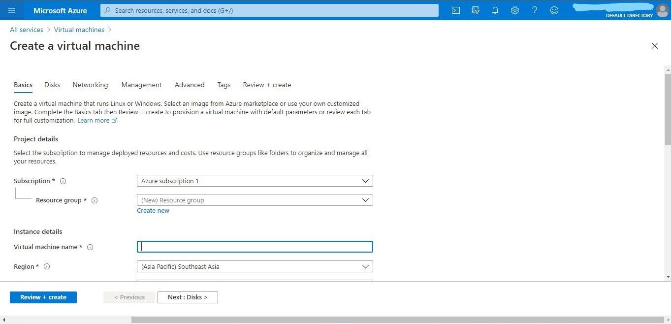 Azure VM Creation Wizard 1