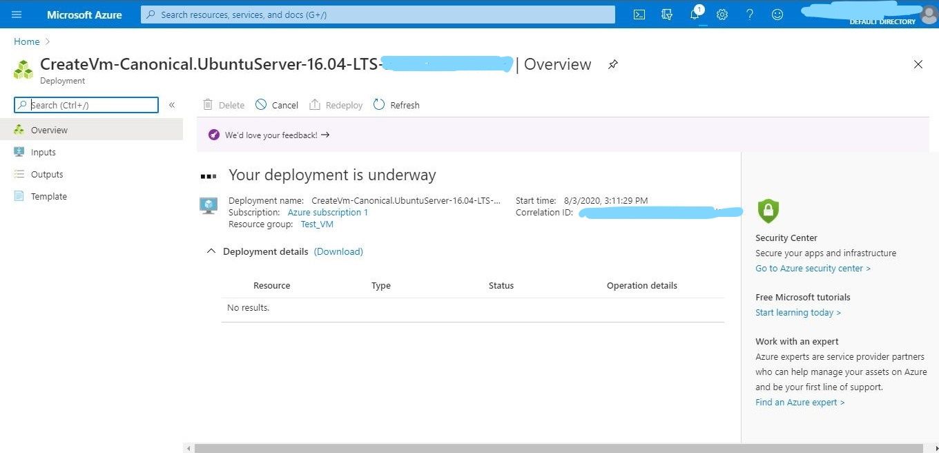 Azure VM Deployment progress